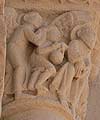 Representación del auxilio de Habacuc a Daniel en el foso de los leones de la iglesia de Sainte-Marie-Madeleine de Neuilly-en-Donjon (Allier, Francia)